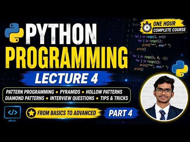 Python Programming Full Course | Lecture 4 | Pattern Programming | Pyramid, Hollow & Number Patterns