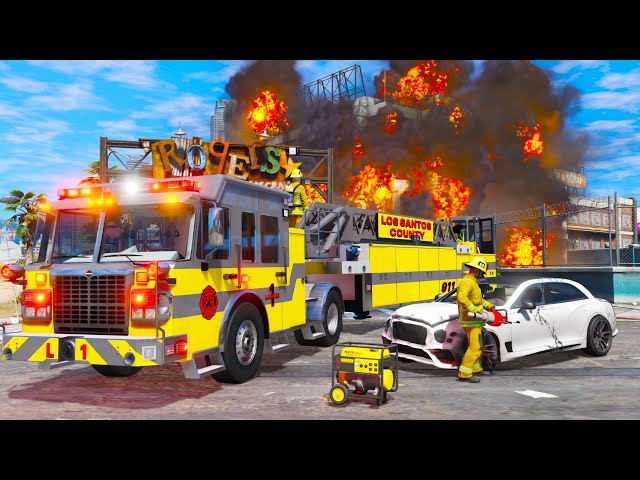 Biggest Tiller Ladder Fire Truck Rescue in GTA 5!
