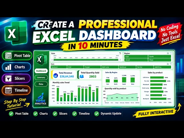 Create Professional Excel Dashboard in Just 10 Minutes | Dynamic & Interactive | No Coding!