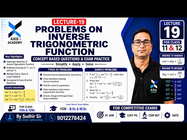 19. Problems on Inverse Trigonometric Functions | Class 12 Math | IIT JEE  |  CUET | IIT JAM | NDA