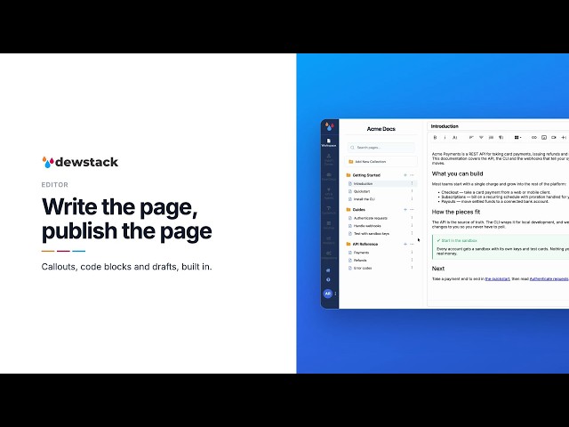 A real documentation editor: blocks, callouts, code | Dewstack