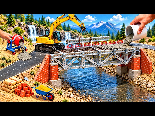 DIY Mini Tractor Builds a Strong Girder Bridge | Brick & Metal Construction Science Project