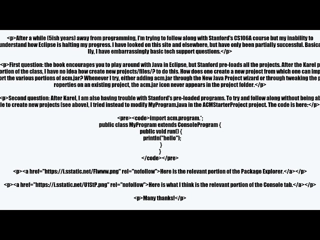 Newbie questions concerning CS106A, Eclipse, & ACM Librariesvideo