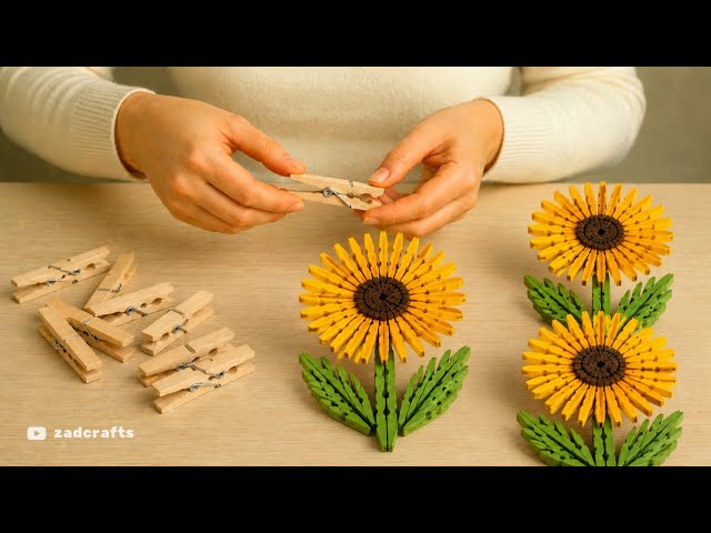 Turn Wooden Clothespins into a Beautiful Sunflower 🌻| Easy Home Decor Craft