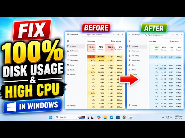 How to Fix 100% Disk Usage & High CPU in Windows 10 & 11 (Easy Fix)