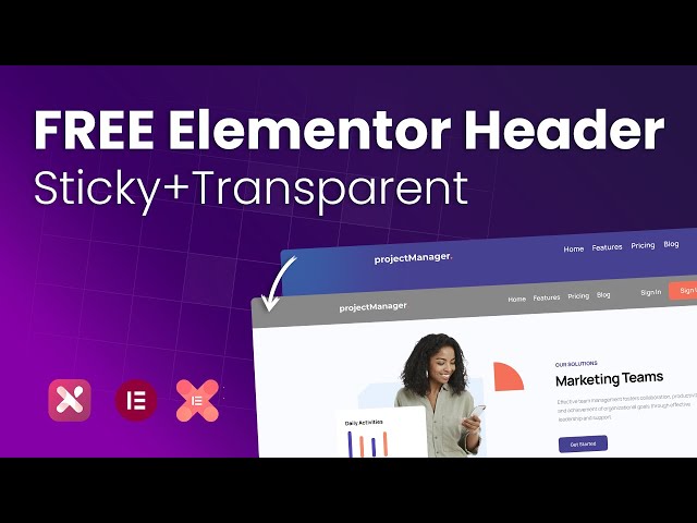FREE Elementor Header  | Sticky + Transparent