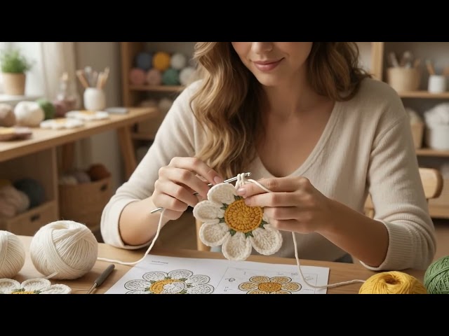 Crochet Daisy Coaster Pattern PDF | 8 Petal Flower Mug Rug | Beginner Floral Crochet Pattern