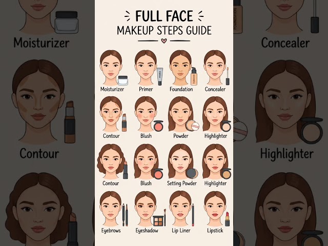 Full Face Makeup Steps 💄✨ | Beginner Makeup Tutorial | Makeup Steps Guide #shorts