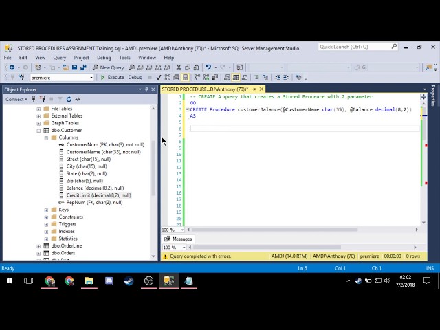 CREATE STORED PROCEDURES in Microsoft SQL Server Management Studio
