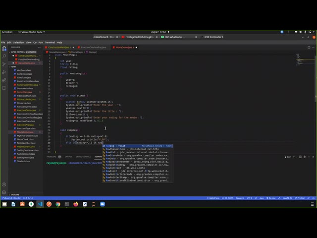 Java icse boards program practice - MovieMagic program