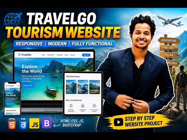 TravelGo Tourism Website | Responsive Website Using HTML, CSS, JavaScript & Bootstrap