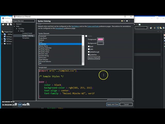 change the syntacx color in eclieps