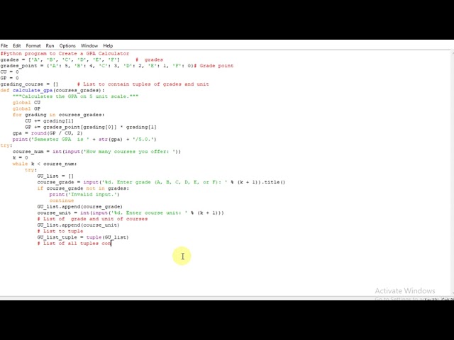 Python program to Create a GPA Calculator