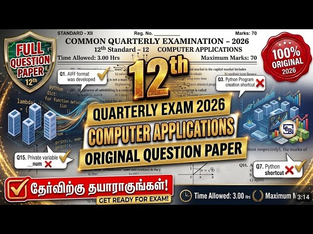12th Grade Computer Application Quarterly Exam Question Paper 2026 📚