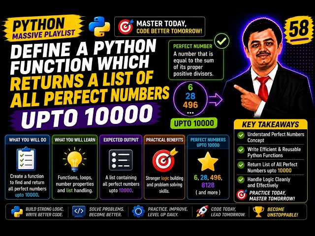 Python Video 58🐍Perfect Numbers Using Functions in Python 🚀 | Return All Perfect Numbers up to 10000