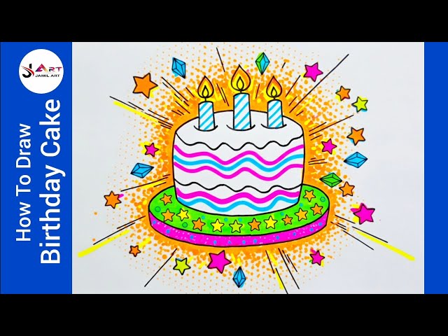 Birthday Cake Drawing | Happy Birthday Drawing | Sketch drawing 