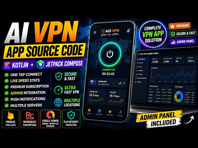 AI VPN App Source Code | Kotlin + Jetpack Compose + Admin Panel + Google AdMob | #arknox