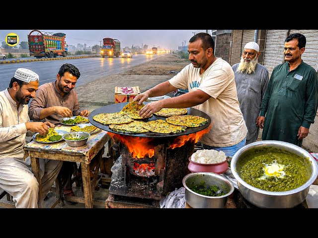 PAKISTAN’S Highway Saag Paratha 😍 | Real Desi Nashta - Street Food Pakistan 🇵🇰