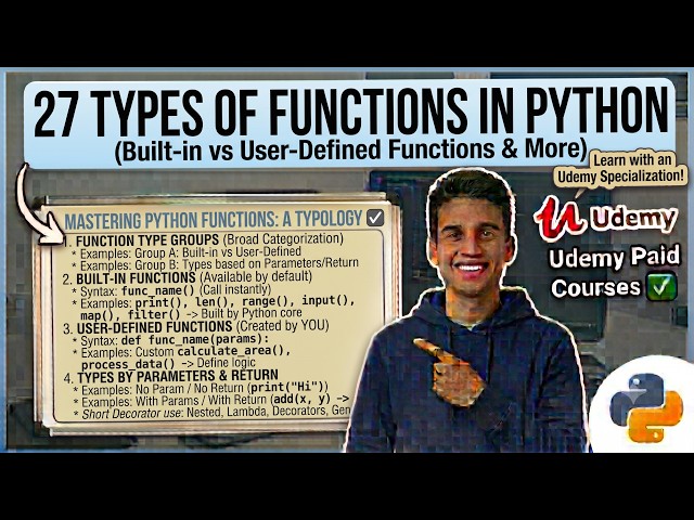 27 Types of Functions in Python | Built-in vs User-Defined Functions | Udemy Paid Courses ✅
