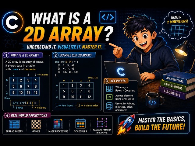 2D Arrays in C Programming Explained | Matrix Input & Output | C Tutorial #22