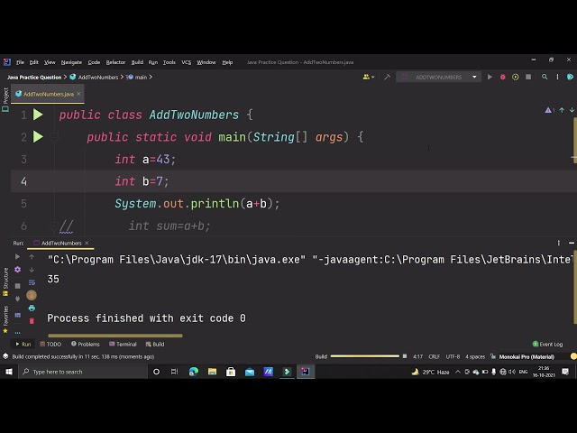 Write a Java Program to Print the Sum of Two Numbers | Java Basic Exercise | Java Problems 2021 | HC