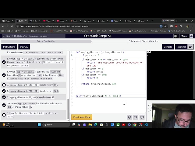 py on freecodecamp - build an apply discount function