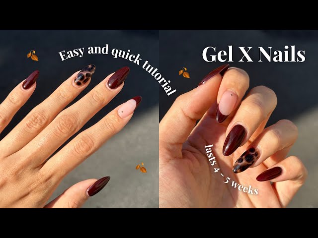 FULL gel x nails tutorial at home | fall nails + beginner friendly design, step by step