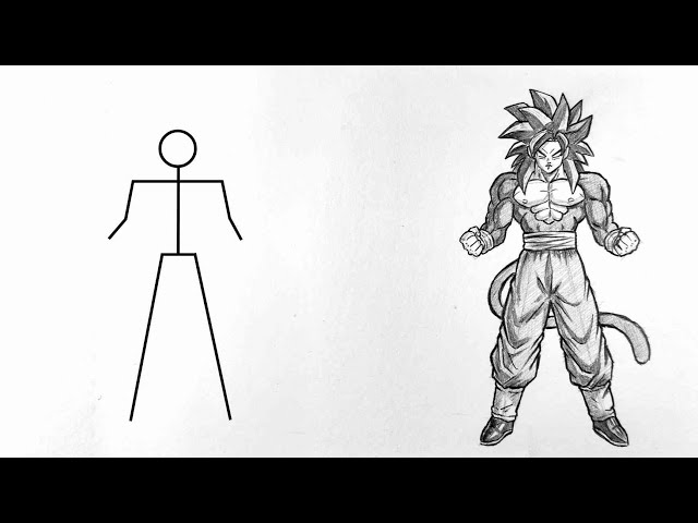 How to draw Goku full body out of stickman | drawing tutorial for beginners