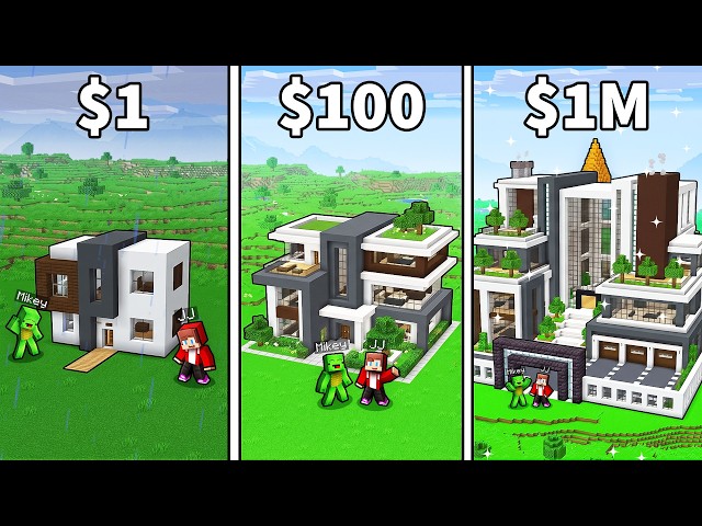 Mikey & JJ from POOR to RICH Modern House Minecraft Challenge - Maizen