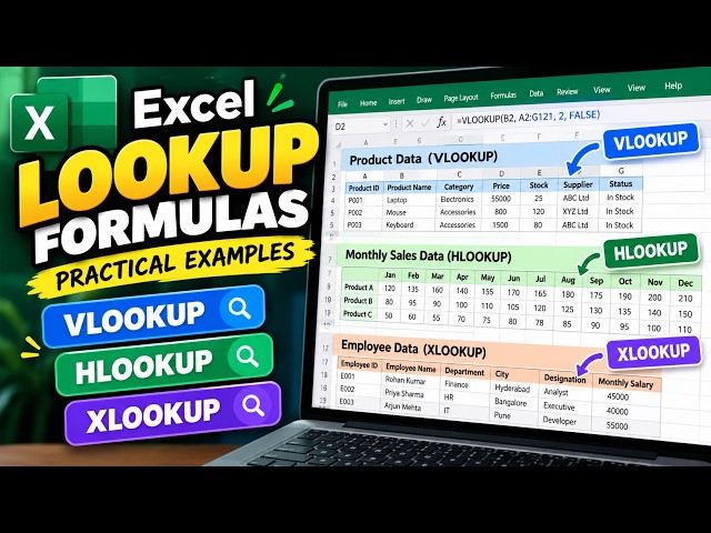 VLOOKUP, HLOOKUP & XLOOKUP | Excel Practical Tutorial