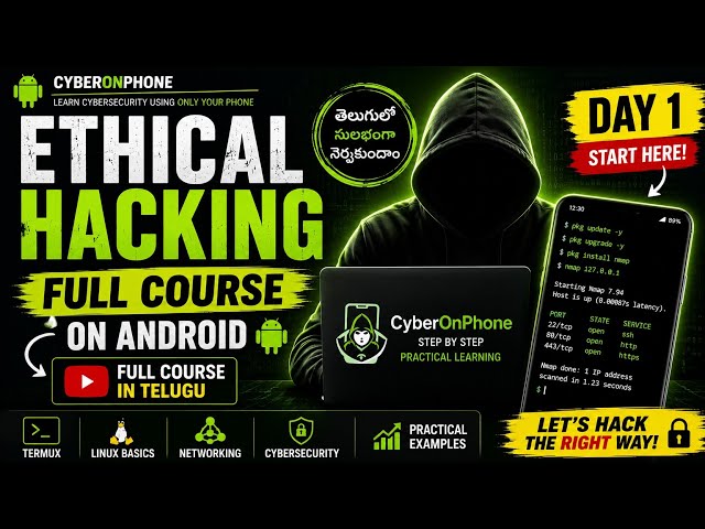 Learn Ethical Hacking on Android | Day 1 | Cybersecurity Full Course in Telugu | Termux