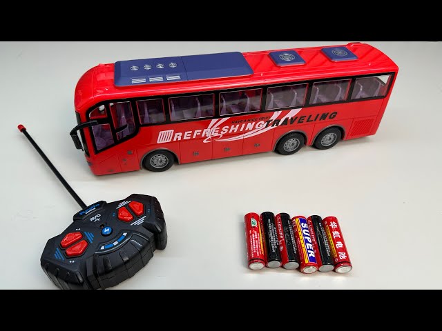 Unboxing transparent gear fire truck, remote control RC city bus, large police car, spray train