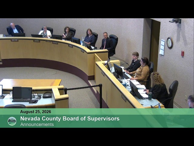 Nevada County Board of Supervisors Meeting August 25, 2026