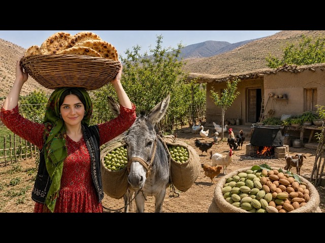 Harvesting Fresh almond & Traditional Bread Baking | Village Life Iran