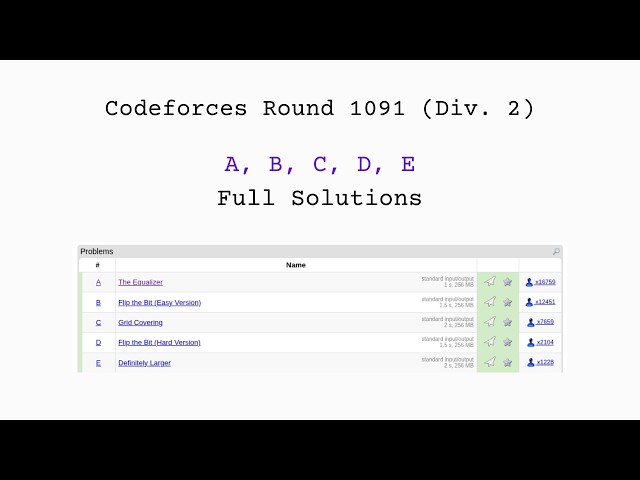 Codeforces Round 1091 (Div. 2) Editorial | Solutions A, B, C, D, E