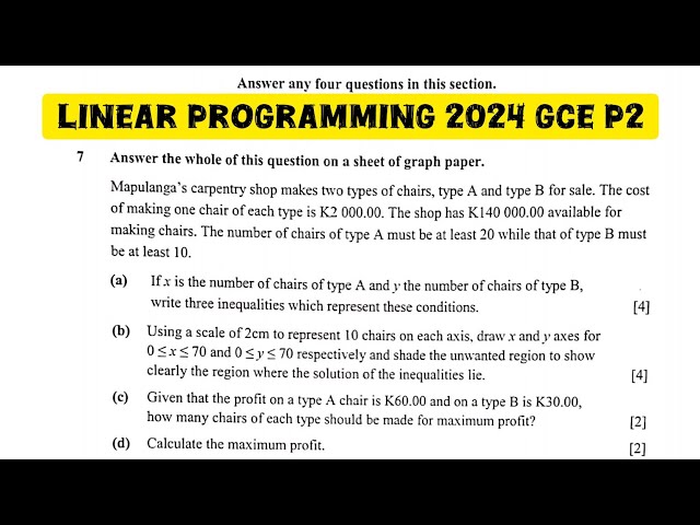 Linear Programming 2024 GCE Paper 2 | Maximum Profit | Mathematics  #2024gce