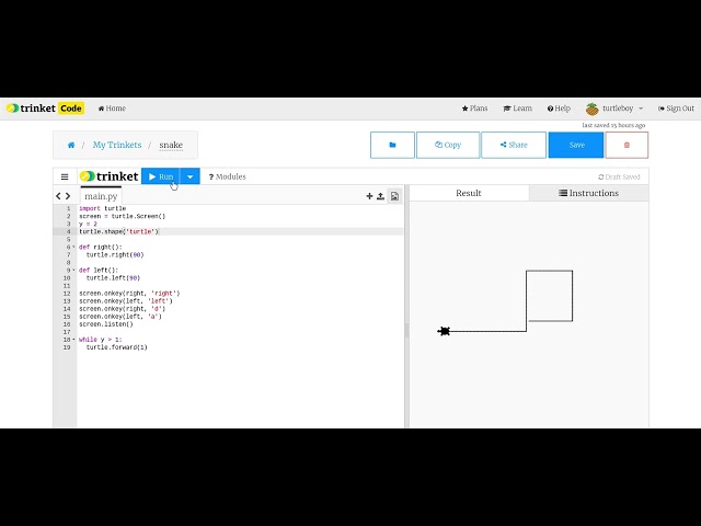 I made a snake game in trinket python | part 1