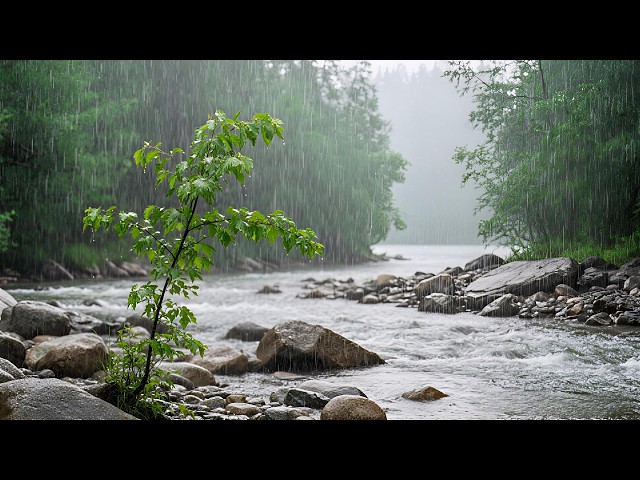 Natural Sound of Continuous Rain and Forest River Ambience for Deep Sleep and Calm Meditation