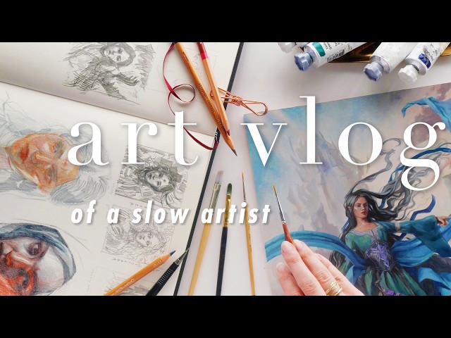 an art vlog for slow artists ✧ drawing portraits, realistic sketchbook flipthrough, paper art haul