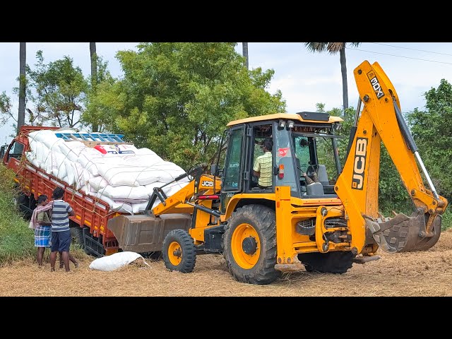 JCB 3DX Plus Going to Rescue Paddy bundle Load Truck Stuck in Climbing route | Jcb video