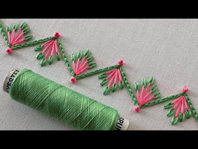Super gorgeous border hand embroidery | #embroidery | embroidery for beginners | kadai 