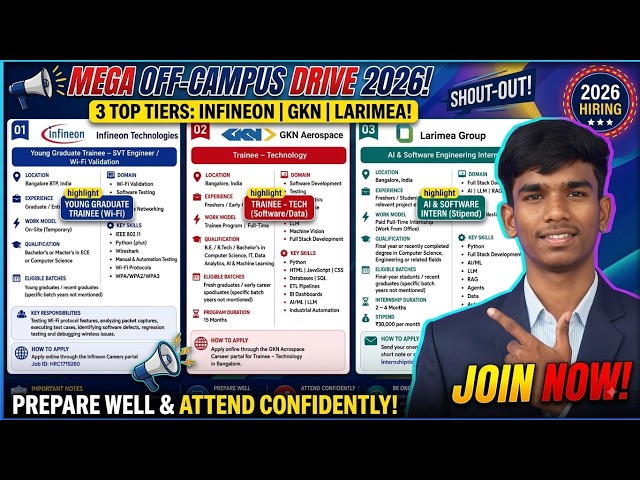 🚨 Infineon, GKN Aerospace & Lanmea Hiring 2026 | Freshers & Internships 🔥