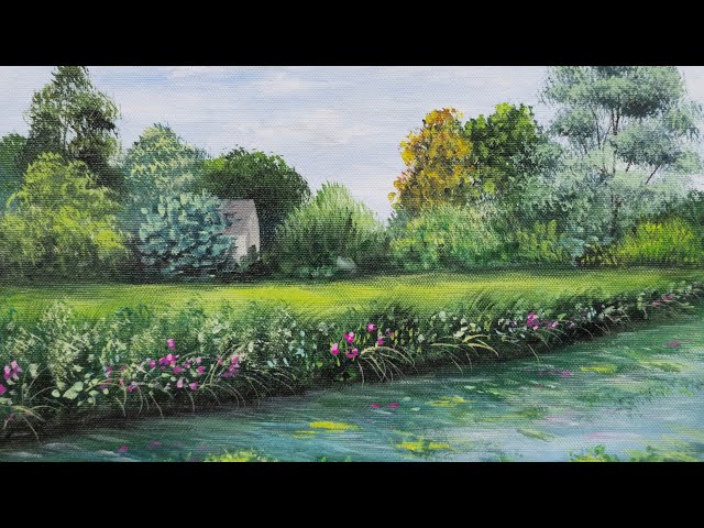 Green Meadow Cotswolds River Landscape - Color Crush 2026 - Acrylic Painting Tutorial
