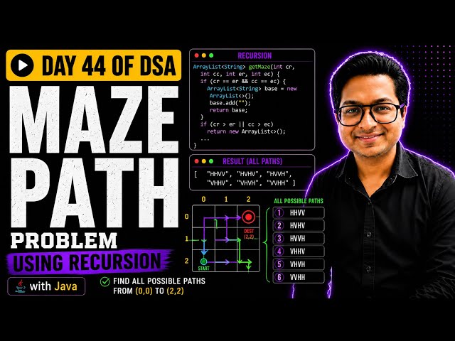 Maze Path Problem Using Recursion | Day 44 of 100 Days of DSA with Java