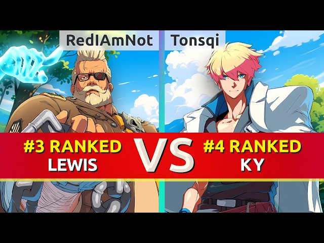 GGST ▰ RedIAmNot (#3 Ranked Goldlewis) vs Tonsqi (#4 Ranked Ky). High Level Gameplay