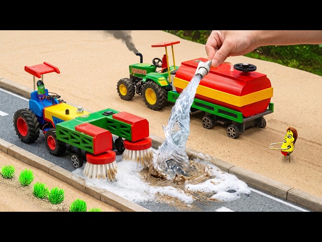 DIY Mini Tractor Water Pump Road Sweeper 🚜💦 Cleaning Wet Cement Road | HP Mini
