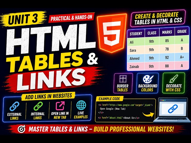 Unit 3 | 9th Class | FBISE 2026 | HTML Tables, Links & CSS Styling | Live Coding in Visual Studio
