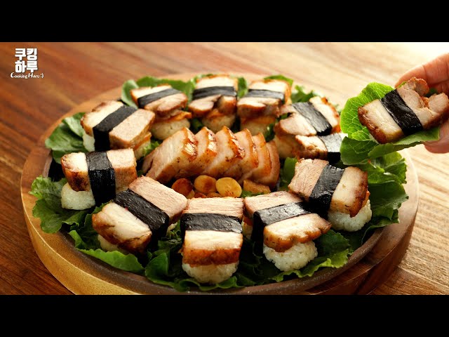 Crispy! Juicy, Herb-Garlic Pork Belly! Sushi! Rice balls! Really Delicious!