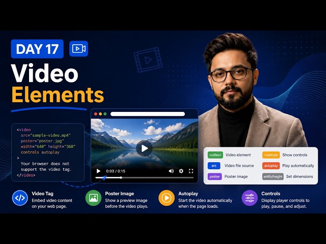 HTML Video Tag Tutorial 2026 🚀 | Day 17 | Video Tag, Poster Image & Controls Explained #html #html5