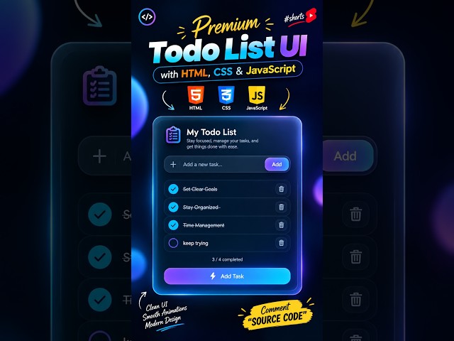 Premium Todo List UI with HTML, CSS & JavaScript ✨🔥 #shorts